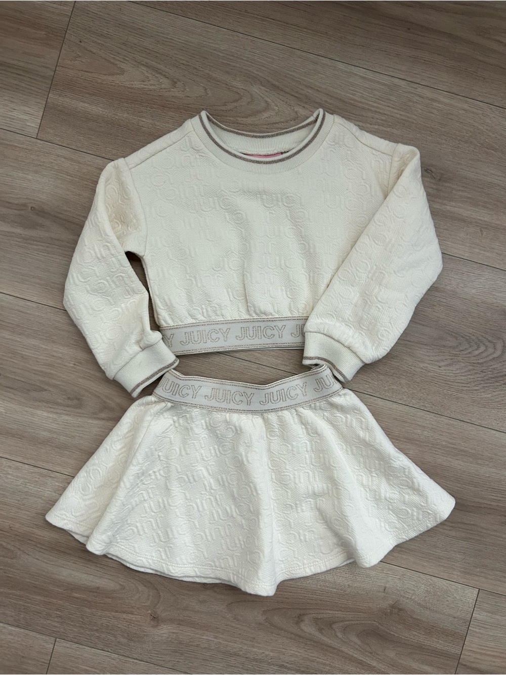Juicy Couture Cream Embossed Sweatshirt and Skirt Set